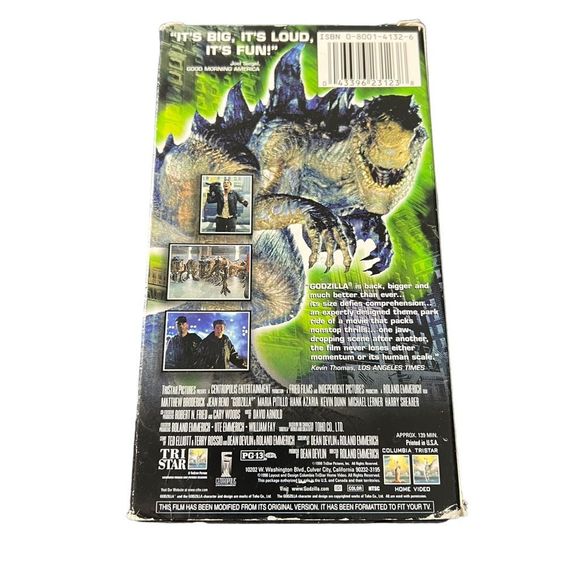 Godzilla Movie VHS Tape Matthew Broderick Kevin Dunn PG-13 Tri Star Aprx 139 min - Picture 2 of 7
